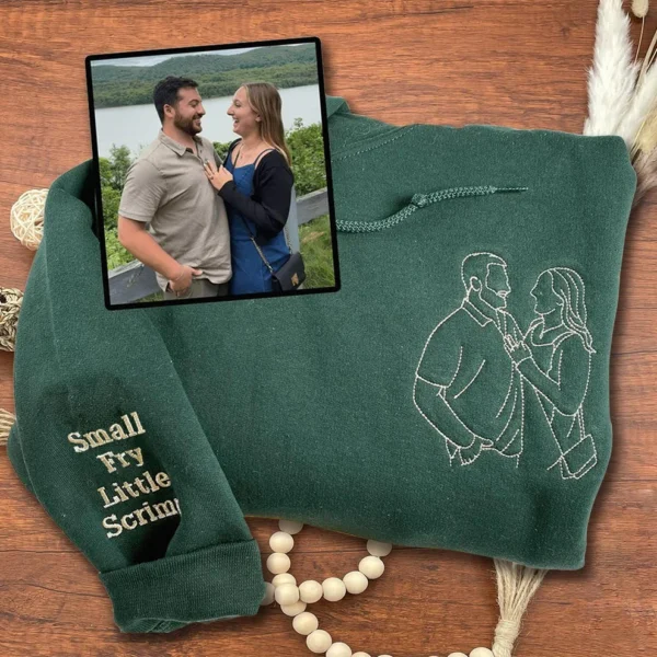 Custom Embroidered Portrait from Your Photo Hoodie Couple Outline Photo Sweatshirt Valentine's Day Gifts for Couple by Custom 101 Prints