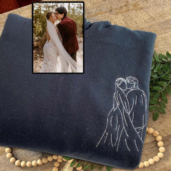 Custom Embroidered Portrait from Your Photo Hoodie Couple Outline Photo Sweatshirt Valentine's Day Gifts for Couple by Custom 101 Prints - Image 3