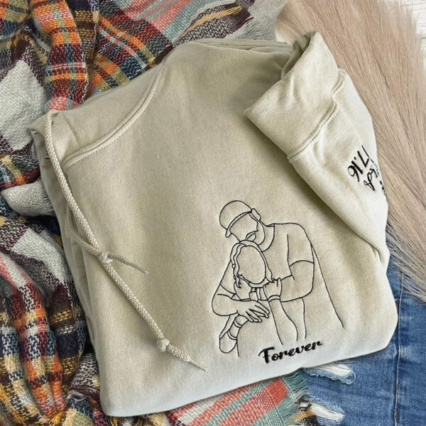 Custom Embroidered Portrait from Your Photo Hoodie Couple Outline Photo Sweatshirt Valentine's Day Gifts for Couple by Custom 101 Prints - Image 2