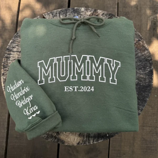 Mummy Hoodie or Sweatshirt with Embroidered Kids Names on Sleeve by Custom 101 Prints - Image 5