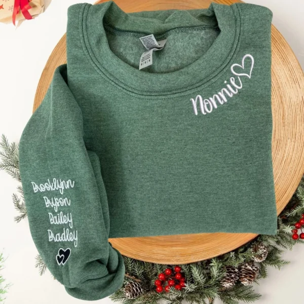 Nonnie Sweatshirt or Hoodie with Embroidered Names on Sleeve by Custom 101 Prints