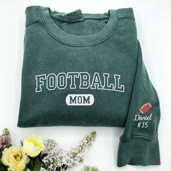 Embroidered Football Mom Sweatshirt or T-Shirt by Custom 101 Prints - Image 2