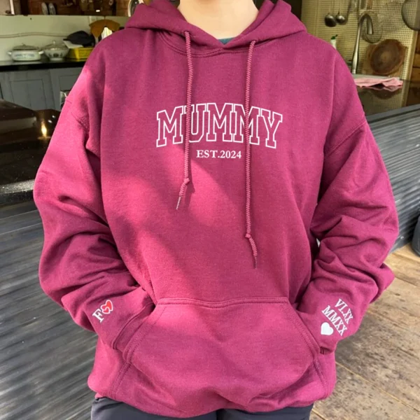 Mummy Hoodie or Sweatshirt with Embroidered Kids Names on Sleeve by Custom 101 Prints - Image 3