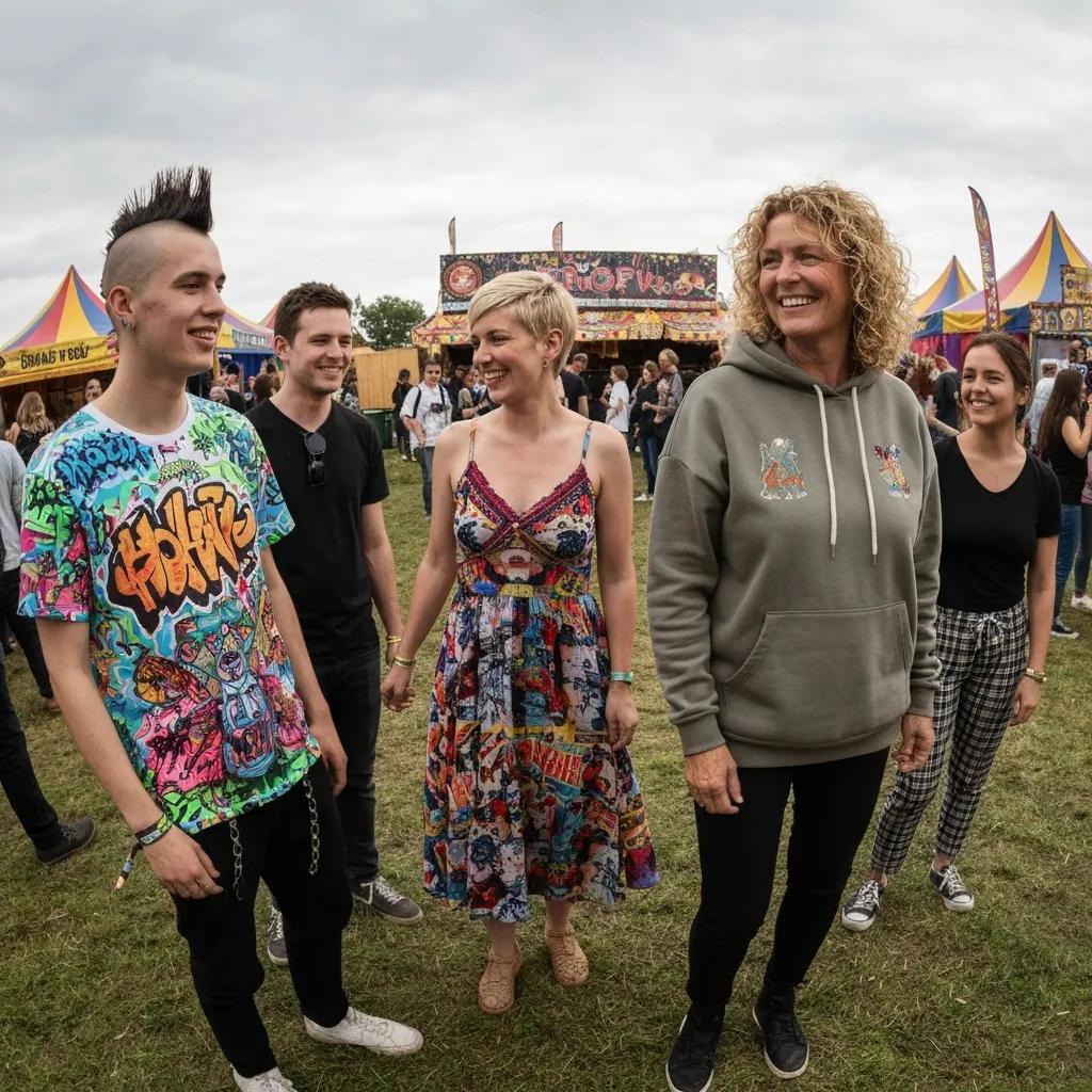 People wearing custom apparel like t-shirts and hoodies in an outdoor setting, showcasing brand marketing